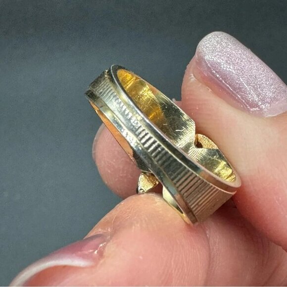 Vintage Tiger Eye Cocktail Ring Marked 14K GE ESPO - Picture 9 of 13